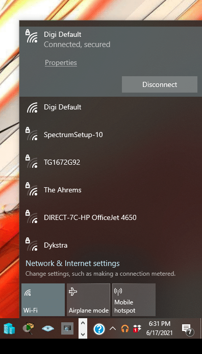 Wifi networks panel
